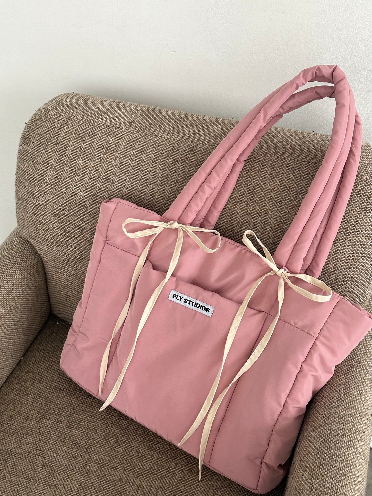 Pink Bow Puffer Tote