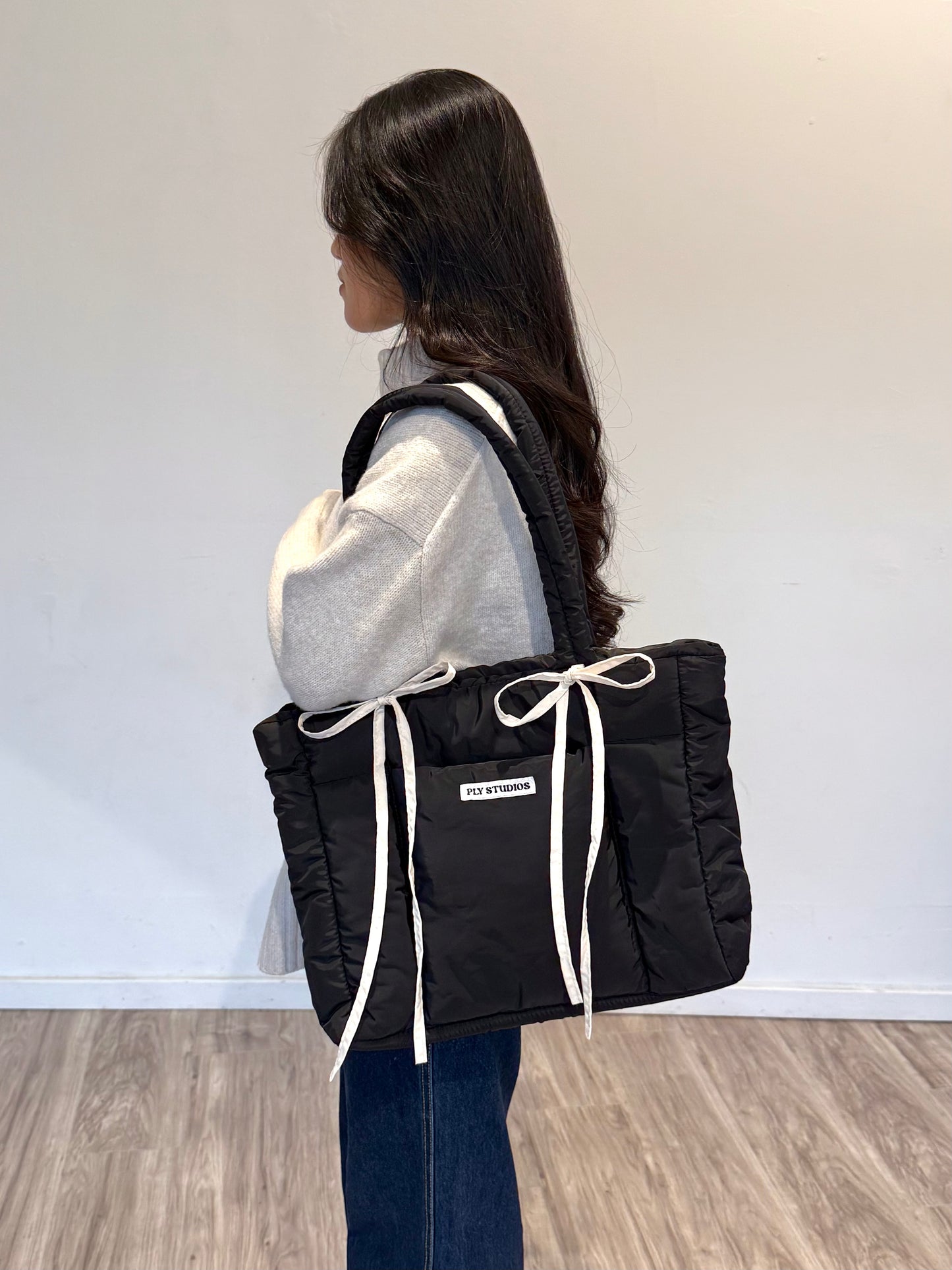 Black Bow Puffer Tote