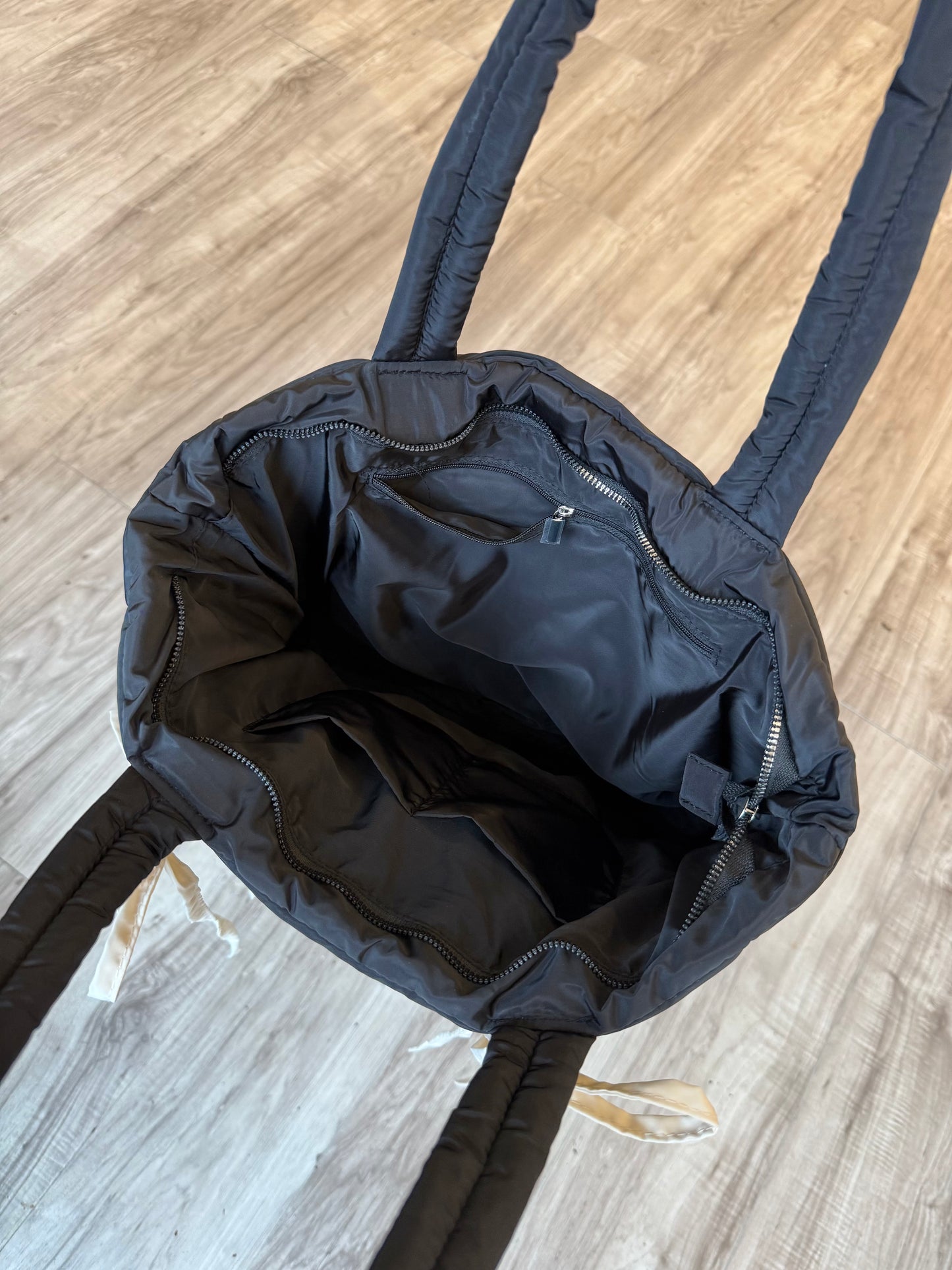 Black Bow Puffer Tote